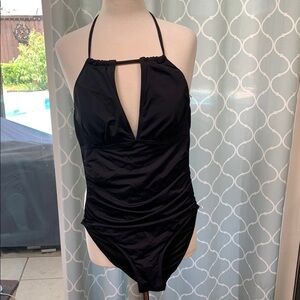 Elegant Black Halter One-Piece Swimsuit